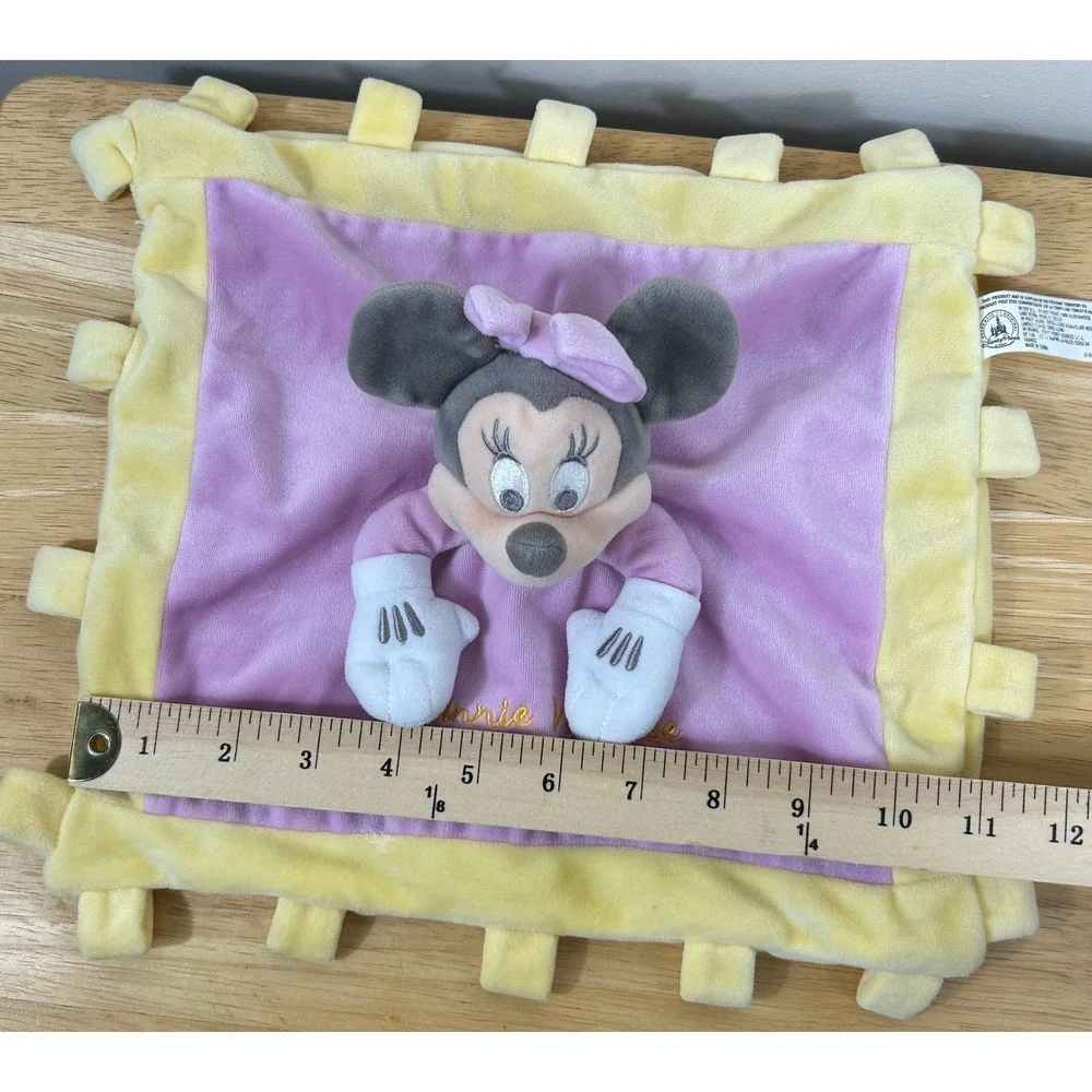 Disney Parks Minnie Mouse Lovey Security Blanket Purple Yellow Tag Crinkle Plush